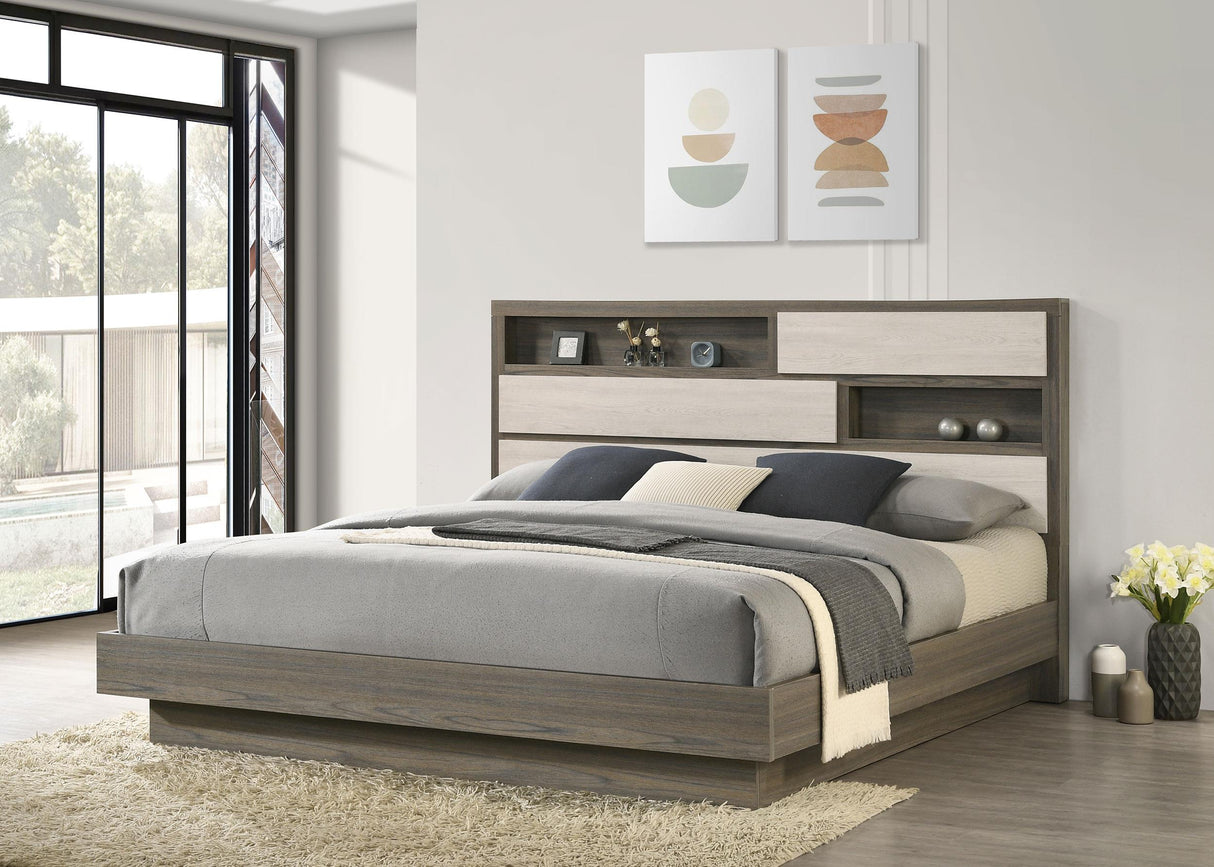 Coaster Fenwick Eastern King Bed Bookcase Headboard Grey Oak