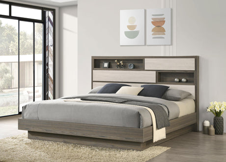 Coaster Fenwick Eastern King Bed Bookcase Headboard Grey Oak