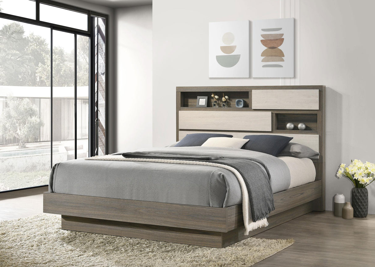 Coaster Fenwick Queen Bed Bookcase Headboard Grey Oak