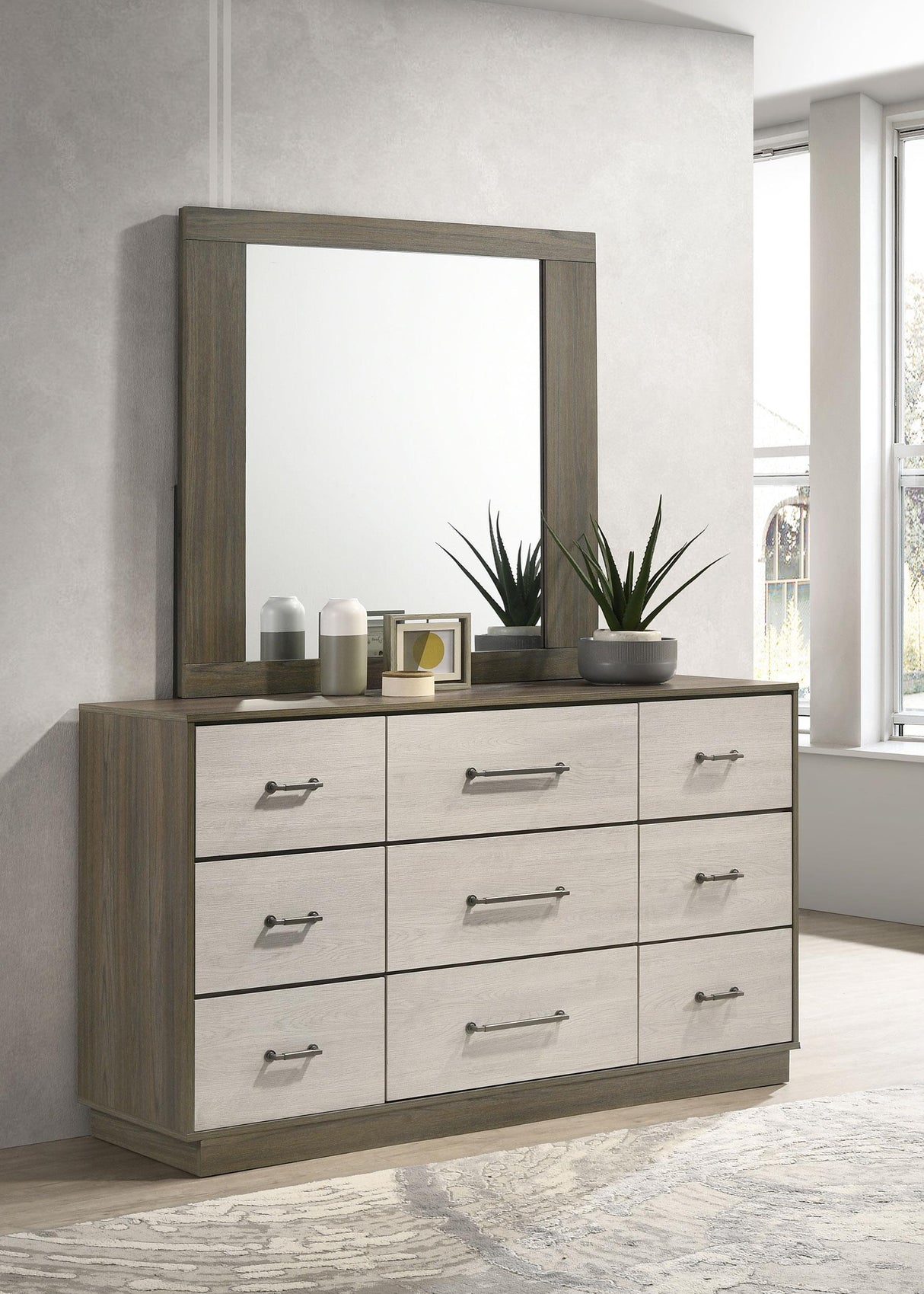 Coaster Fenwick 9-drawer Dresser with Mirror Grey Oak