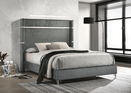 Coaster Lucia 61-inch Upholstered Eastern King Wingback Bed Grey