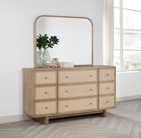 Coaster Kailani 9-drawer Dresser and Mirror Beige Oak