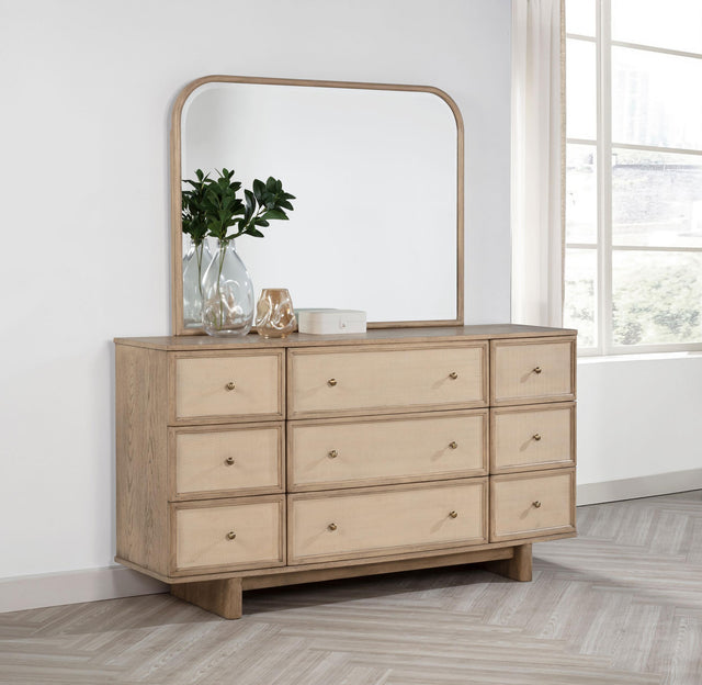 Coaster Kailani 9-drawer Dresser and Mirror Beige Oak