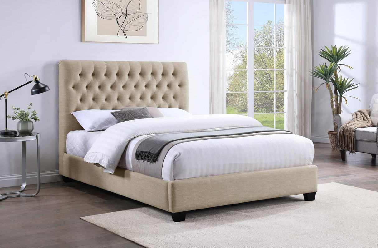 Coaster Chloe Upholstered California King Panel Bed Oatmeal