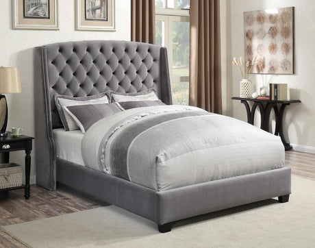 Coaster Pissarro Upholstered Full Wingback Bed Grey