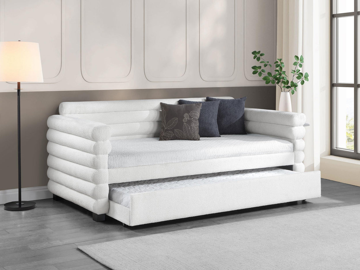 Coaster Patricia Boucle Upholstered Twin Day Bed with Trundle White