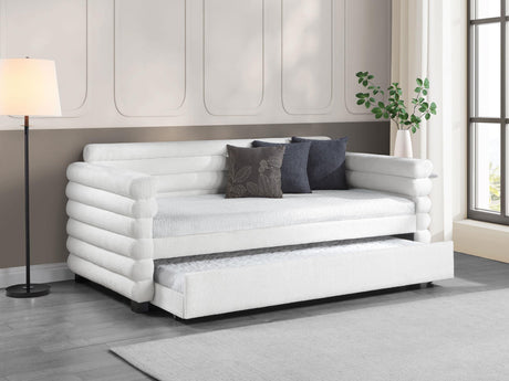 Coaster Patricia Boucle Upholstered Twin Day Bed with Trundle White