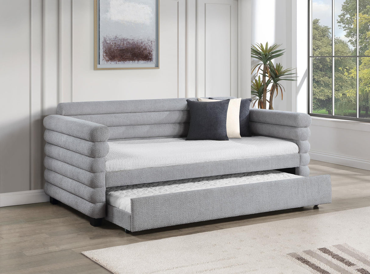 Coaster Patricia Boucle Upholstered Twin Day Bed with Trundle Grey