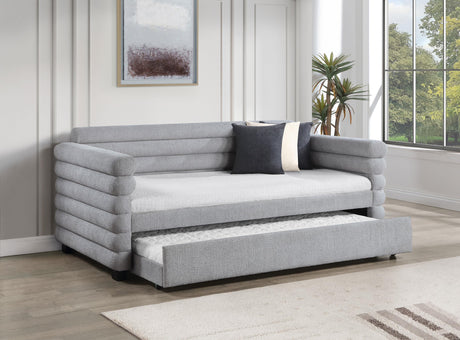 Coaster Patricia Boucle Upholstered Twin Day Bed with Trundle Grey