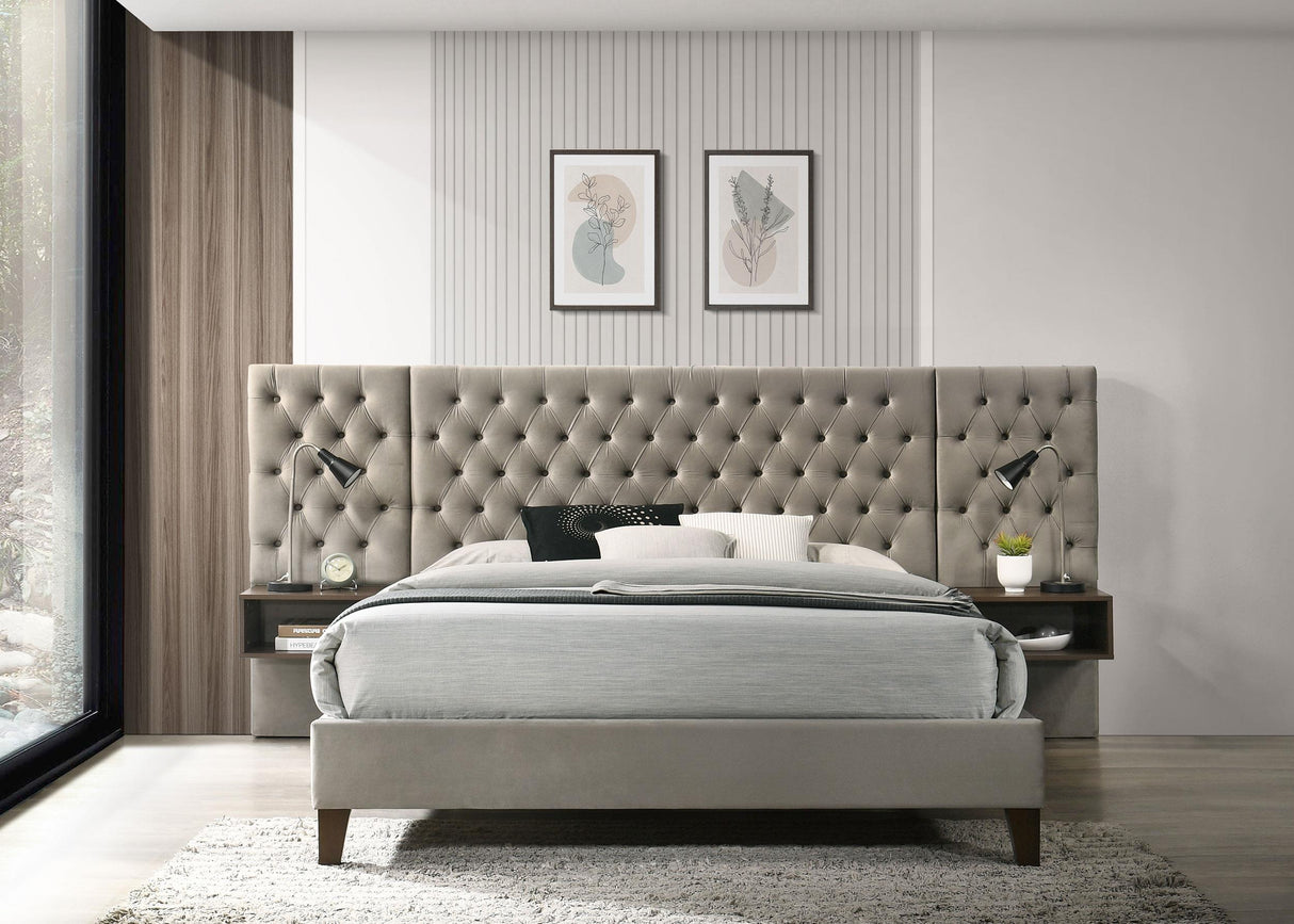 Coaster Marley Upholstered Queen Wall Panel Bed Light Brown