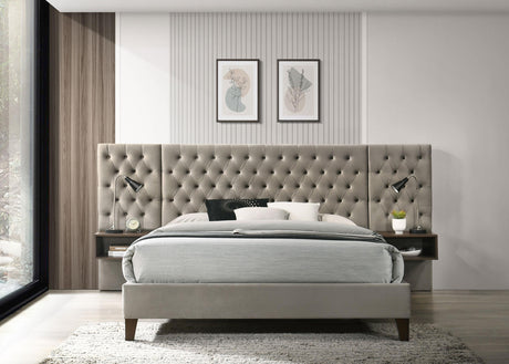 Coaster Marley Upholstered Queen Wall Panel Bed Light Brown