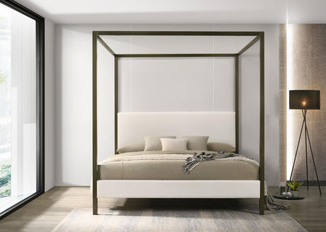 Coaster Monroe Upholstered Eastern King Canopy Bed Vanilla