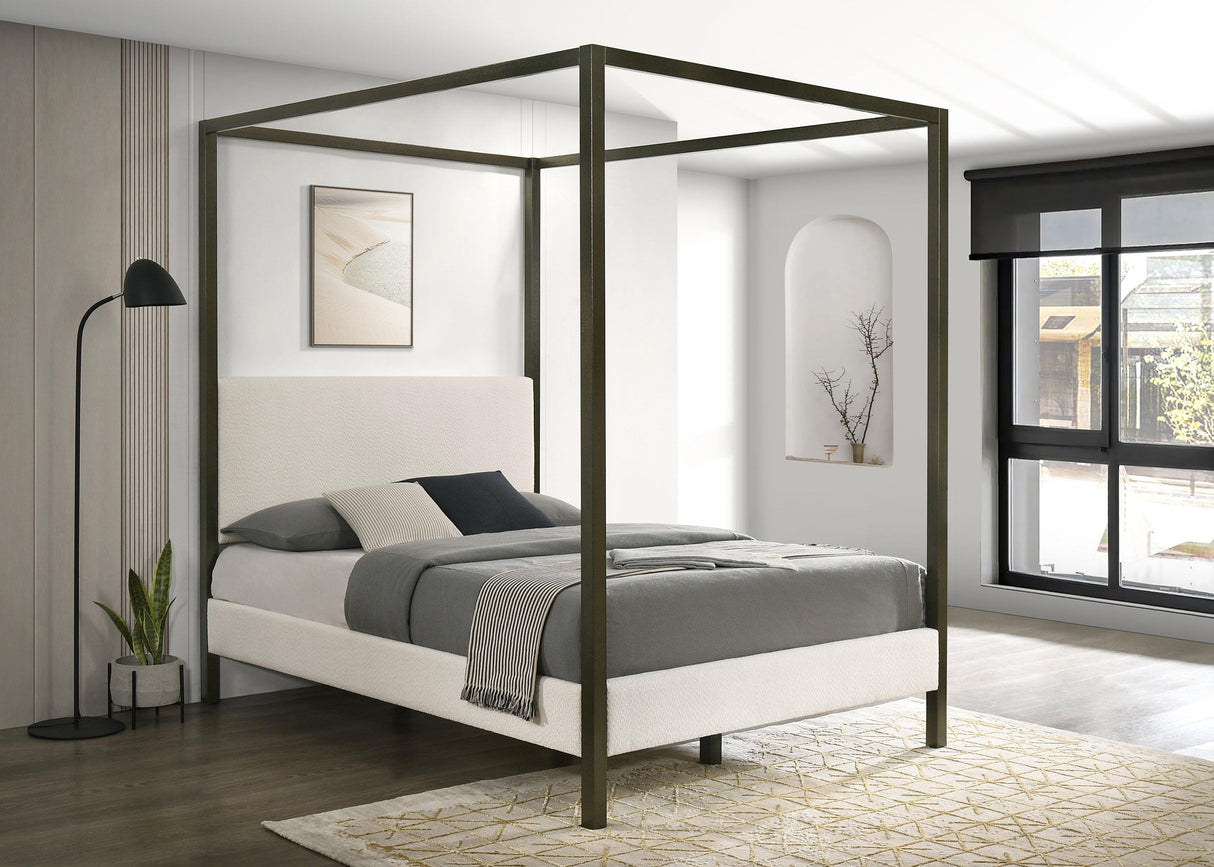 Coaster Monroe Upholstered Queen Canopy Bed Vanilla