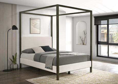 Coaster Monroe Upholstered Queen Canopy Bed Vanilla