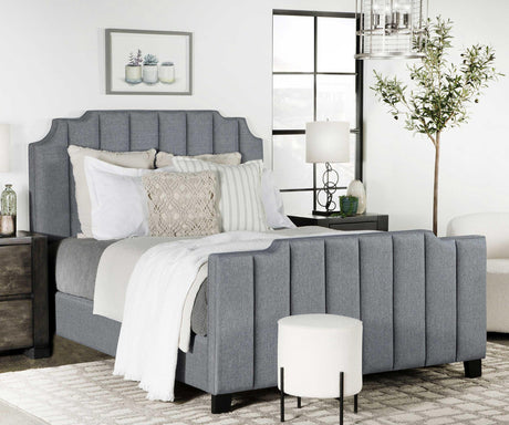 Coaster Fiona Upholstered Queen Panel Bed Light Grey