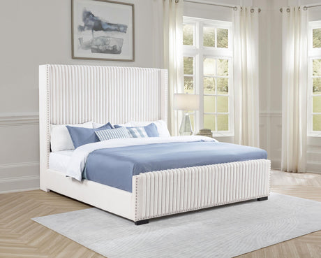 Coaster Natasha 65-inch Upholstered Eastern King Wingback Bed Cream
