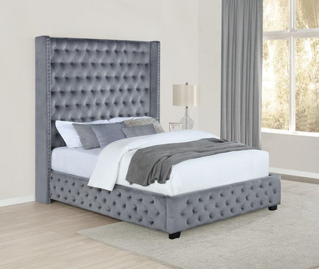 Coaster Rocori Upholstered Eastern King Wingback Bed Grey