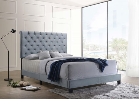 Coaster Warner Upholstered Eastern King Panel Bed Slate Blue