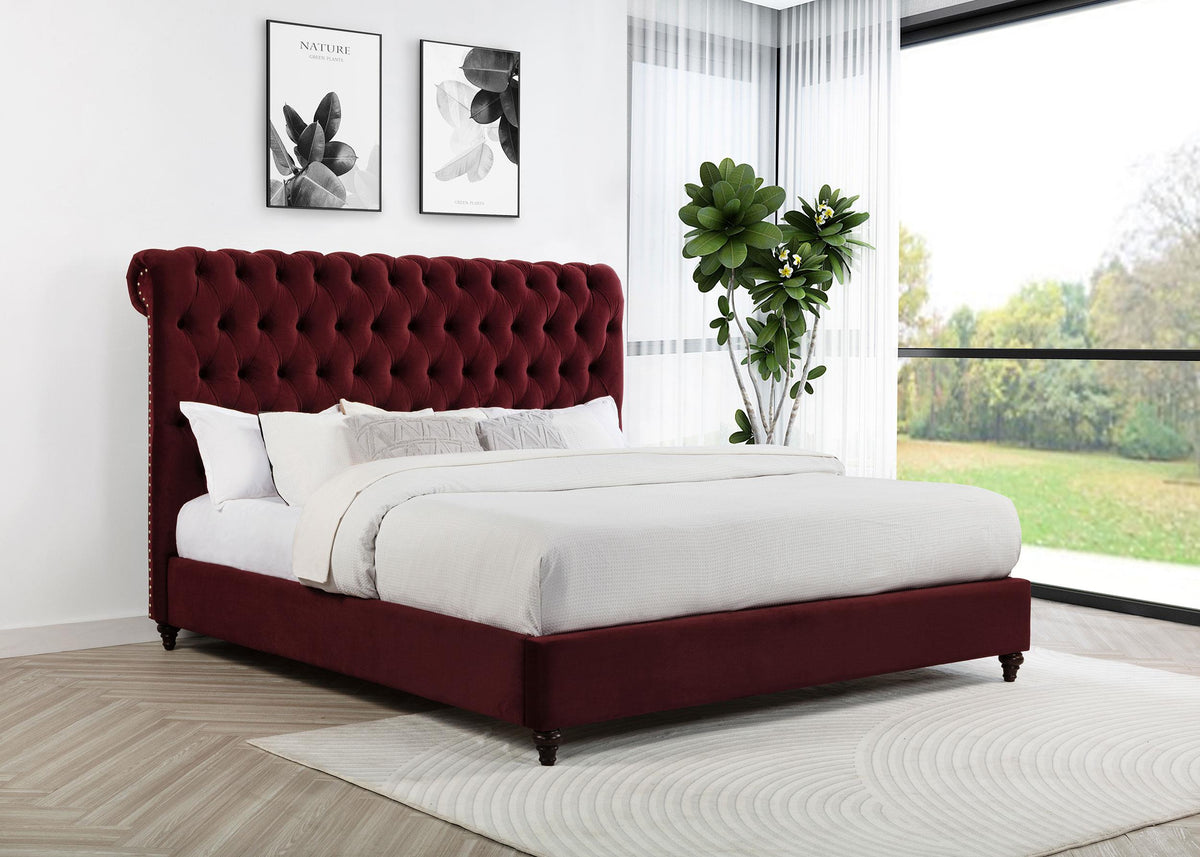 Coaster Devon 57-inch Upholstered California King Panel Bed Wine Red