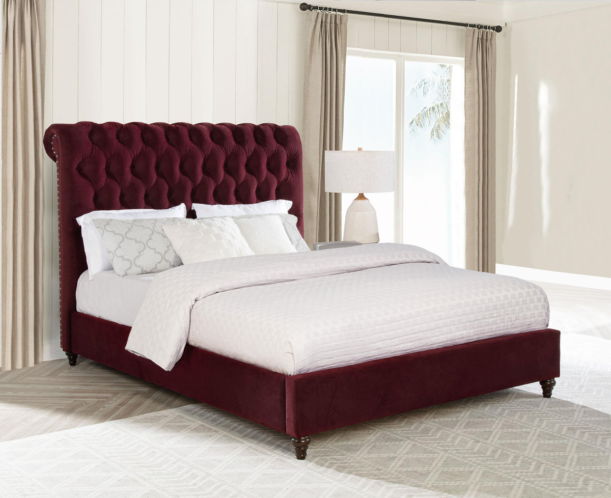 Coaster Devon 57-inch Upholstered Queen Panel Bed Wine Red