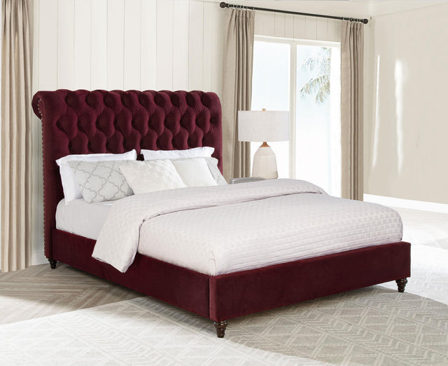 Coaster Devon 57-inch Upholstered Queen Panel Bed Wine Red