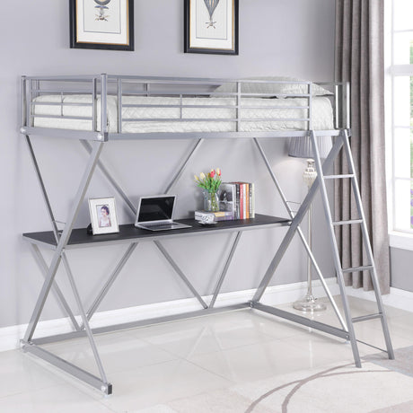 Coaster Hyde Metal Twin Workstation Loft Bed Silver