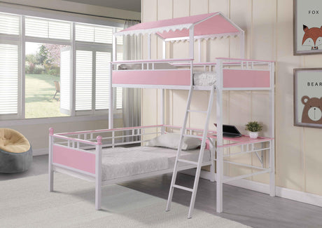 Coaster Alexia Twin Over Twin Workstation Bunk Bed Pink and White