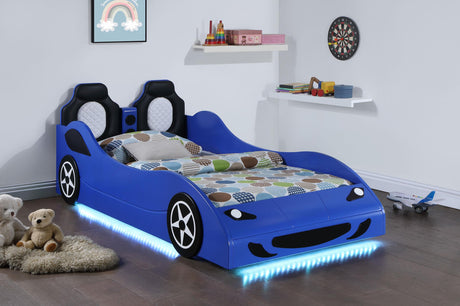 Coaster Cruiser Wood Twin LED Car Bed Blue
