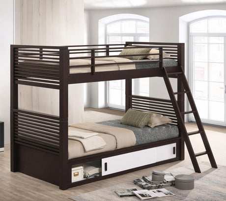 Coaster Oliver Wood Twin Over Twin Bunk Bed Java