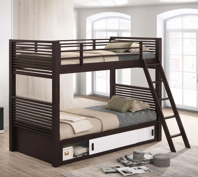 Coaster Oliver Wood Twin Over Twin Bunk Bed Java
