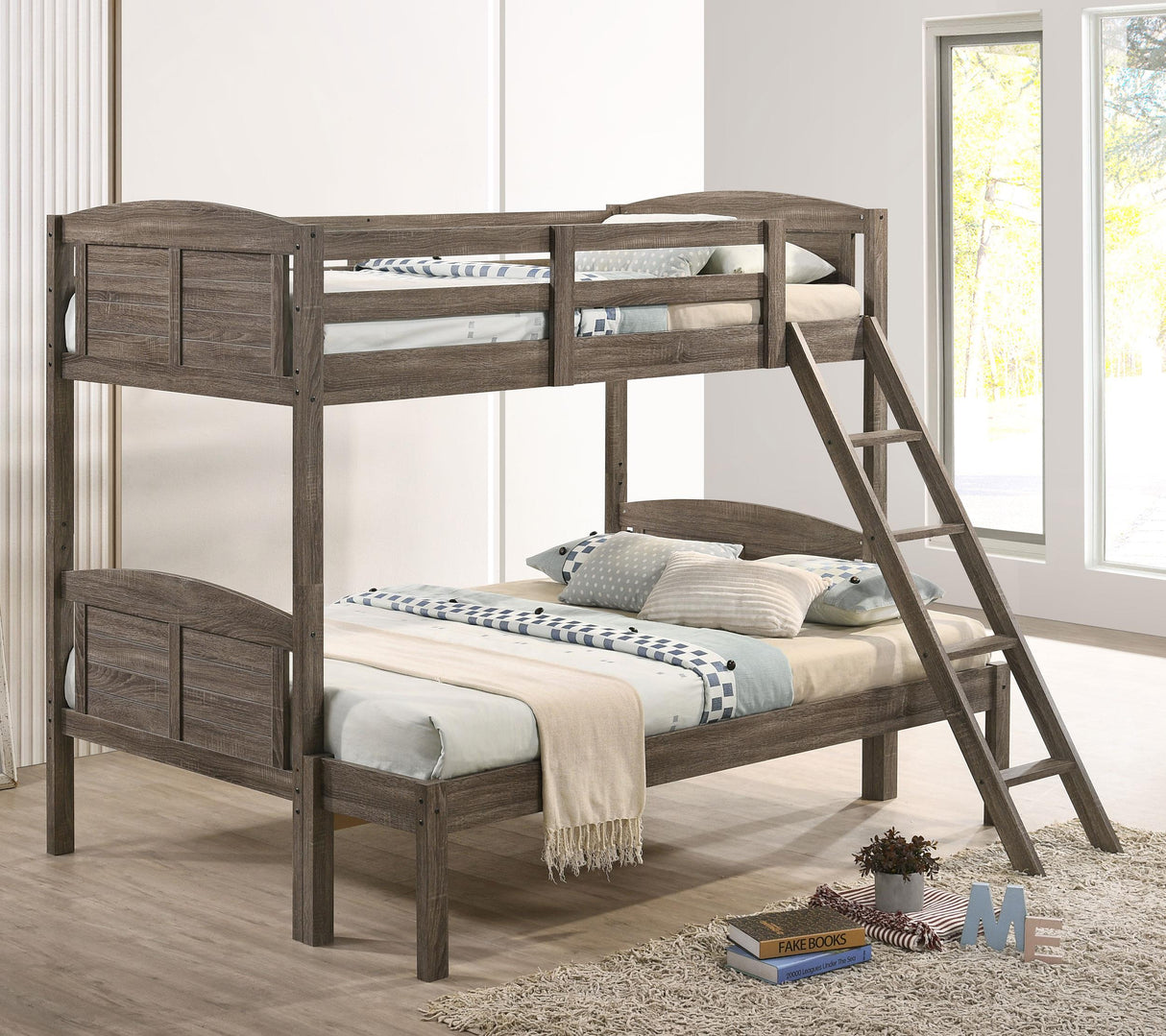 Coaster Flynn Wood Twin Over Full Bunk Bed Weathered Brown