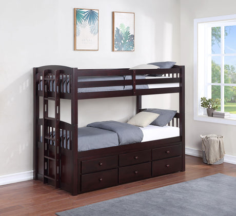 Coaster Kensington Twin Over Twin Bunk Bed with Trundle Cappuccino