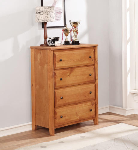 Coaster Wrangle Hill 4-drawer Bedroom Chest Washed Amber