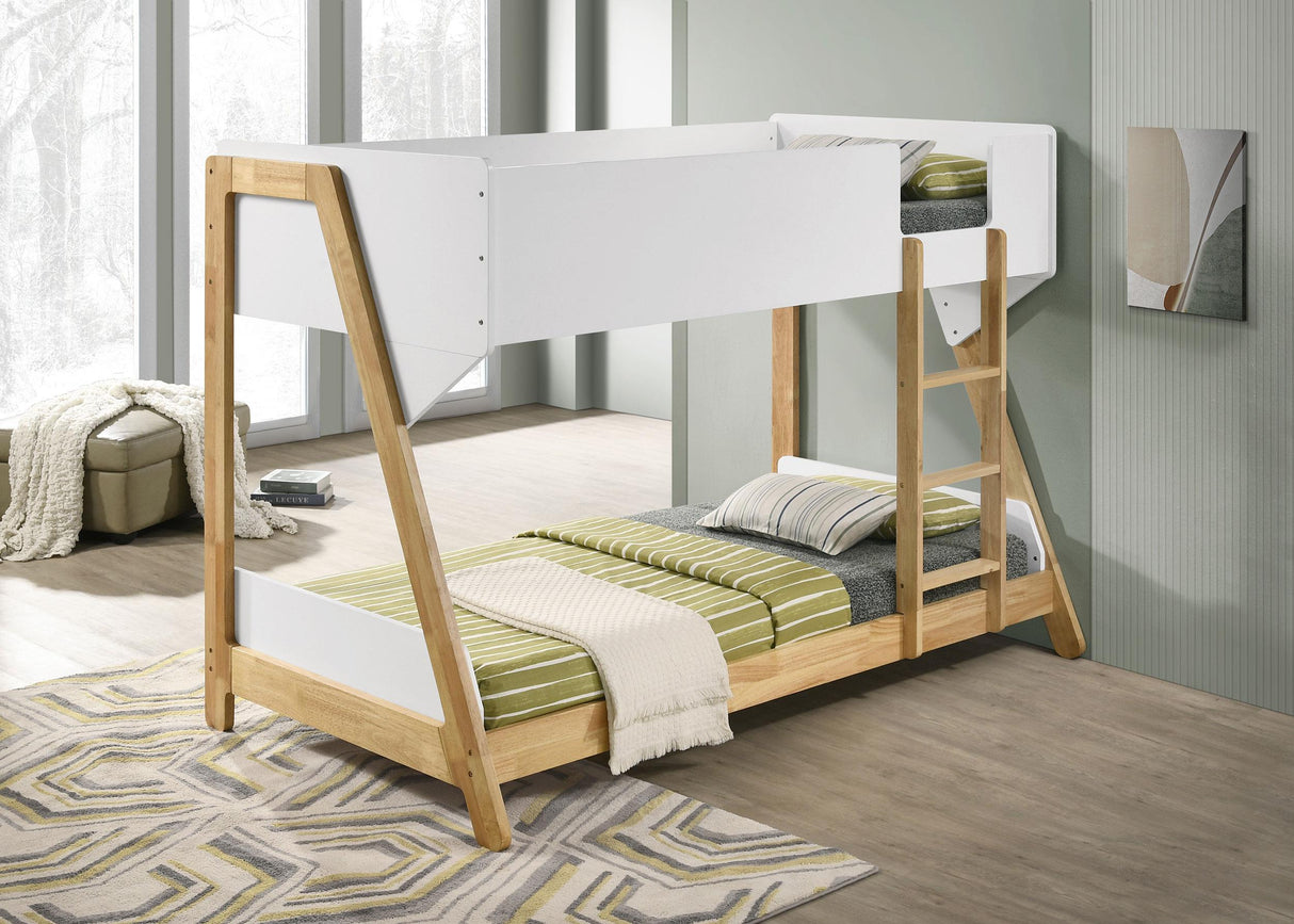 Coaster Wyatt Wood Twin Over Twin Bunk Bed White and Natural