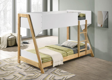 Coaster Wyatt Wood Twin Over Twin Bunk Bed White and Natural