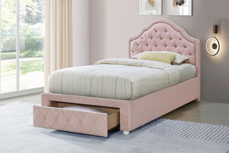 Coaster Ashleigh 44-inch Upholstered Twin Storage Platform Bed Pink