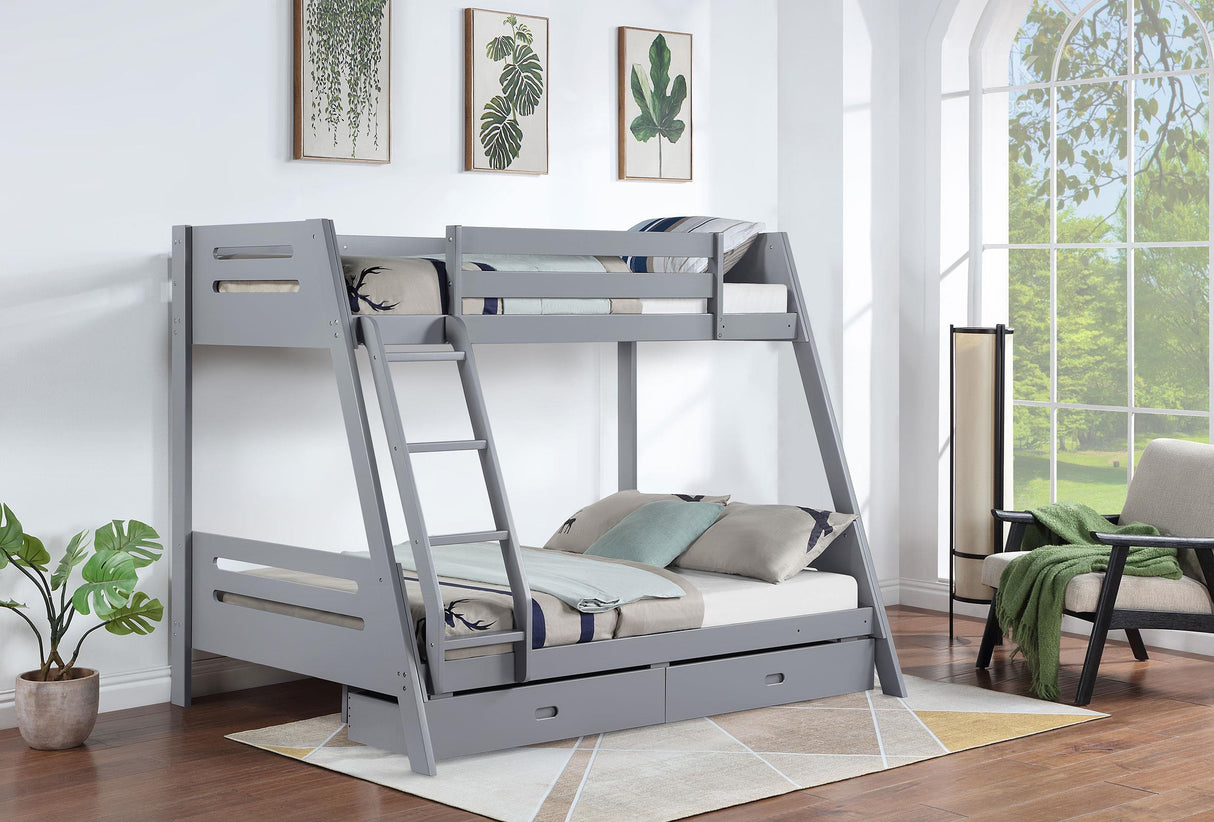 Coaster Trisha 2-drawer Wood Twin Over Full Bunk Bed Grey