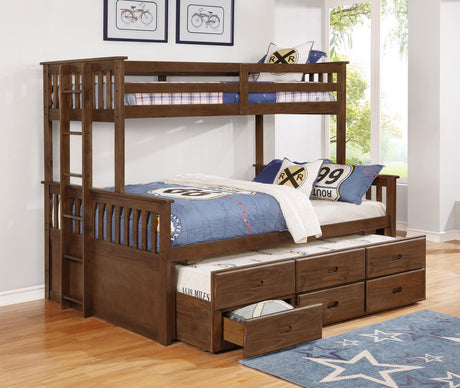 Coaster Atkin 3-drawer Twin XL Over Queen Bunk Bed Weathered Walnut