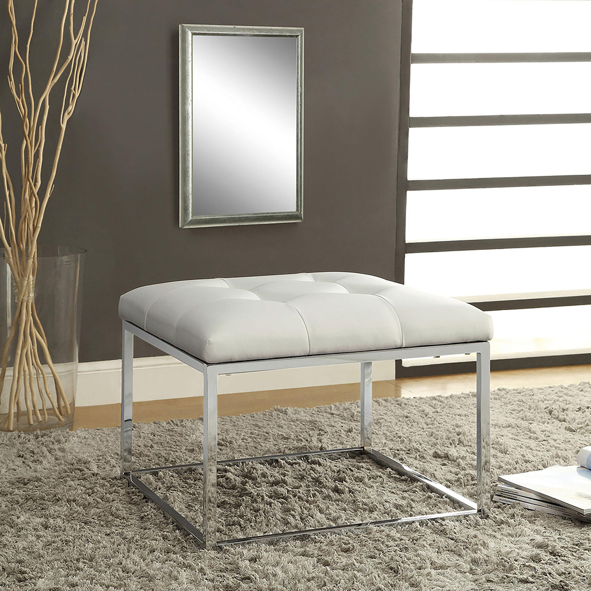 Coaster Swanson Square Upholstered Tufted Ottoman White
