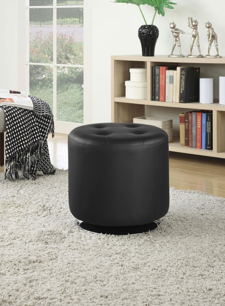 Coaster Bowman Round Upholstered Tufted Swivel Ottoman Black