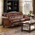 Coaster Victoria Full Leather Upholstered Rolled Arm Sofa Brown