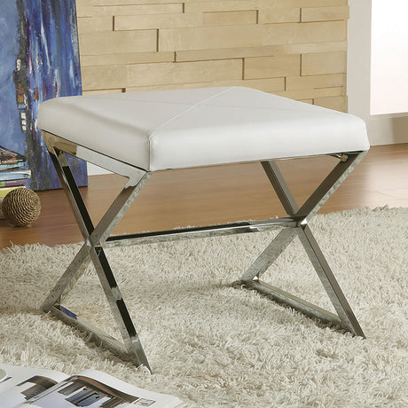 Coaster Rita X-cross Square Ottoman White and Chrome