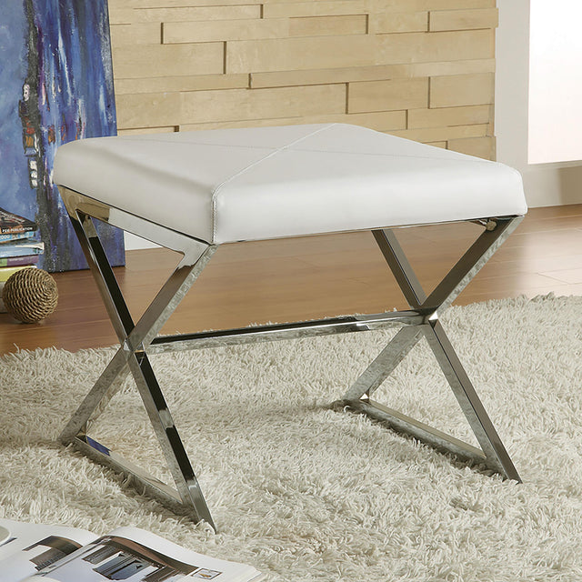 Coaster Rita X-cross Square Ottoman White and Chrome