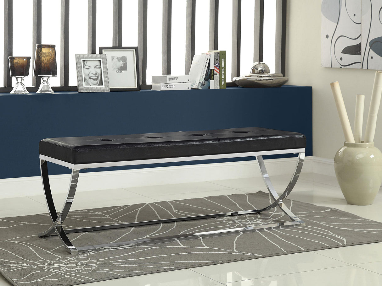 Coaster Walton Leatherette Upholstered Tufted Accent Bench Black