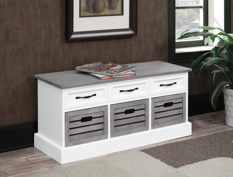Coaster Alma 3-drawer Storage Bench White and Weathered Grey