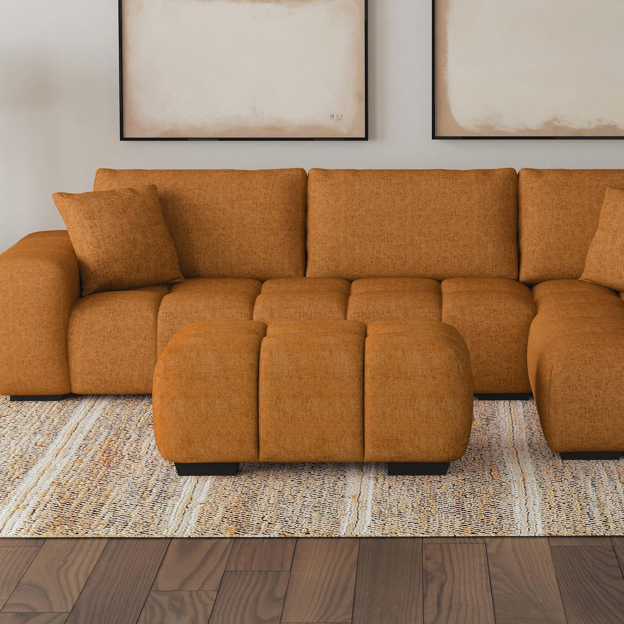 Coaster Camacho Rectangular Upholstered Tufted Ottoman Orange