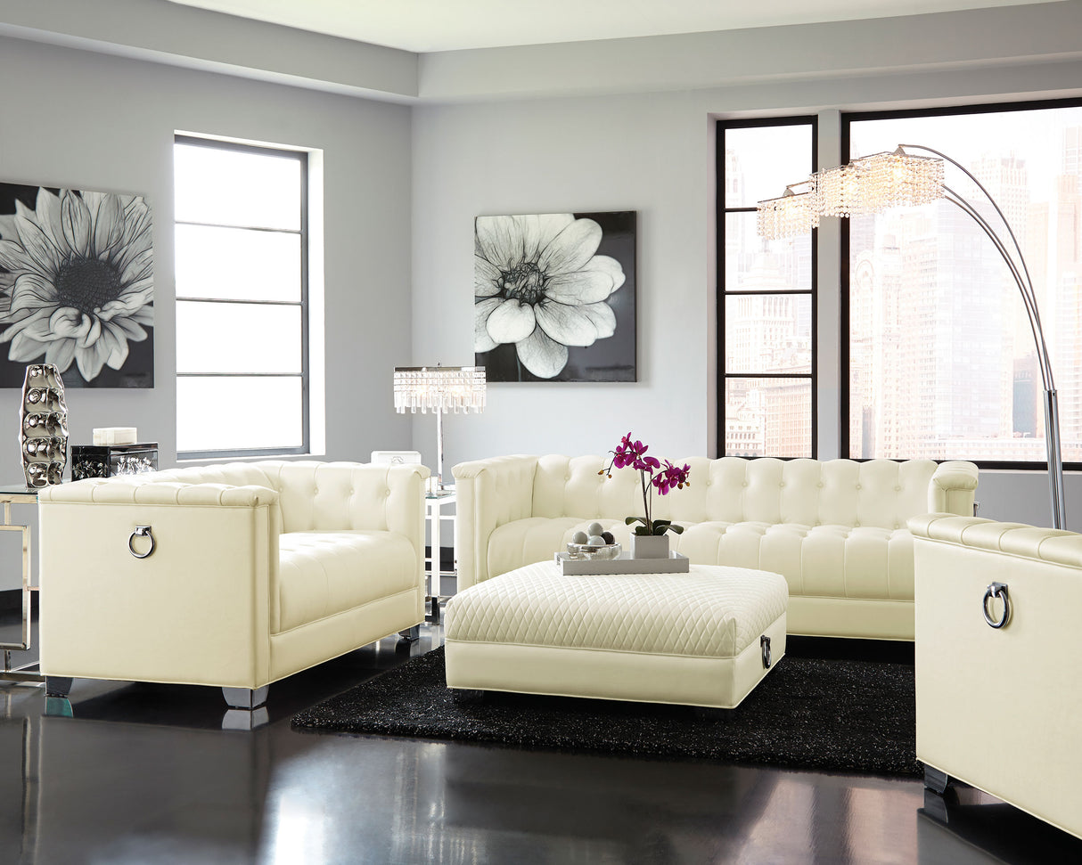 Chaviano Upholstered Track Arm Sofa Set Pearl White