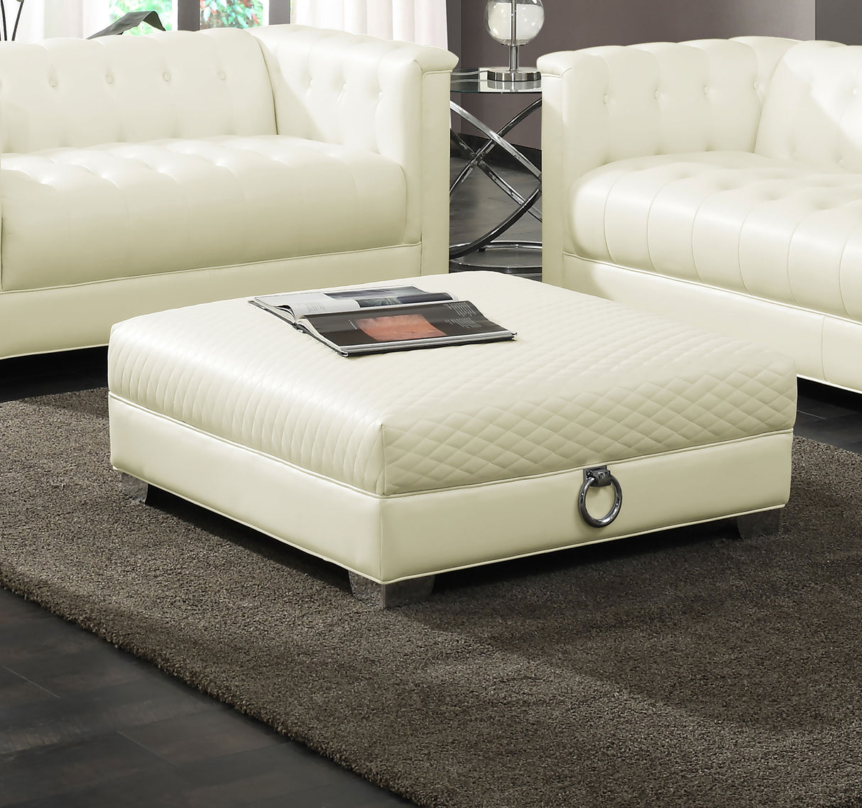 Chaviano Upholstered Track Arm Sofa Set Pearl White