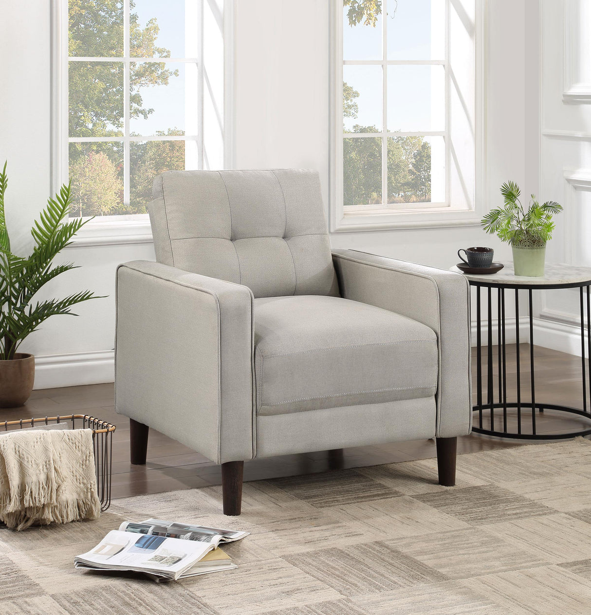Coaster Bowen Upholstered Track Arm Tufted Accent Chair Beige