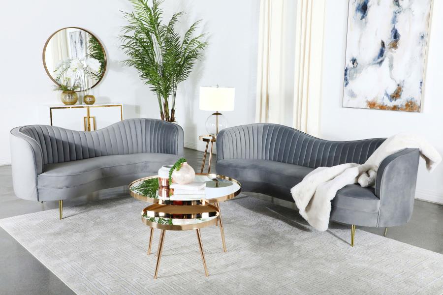 Sophia Upholstered Channel Tufted Sofa Set Grey